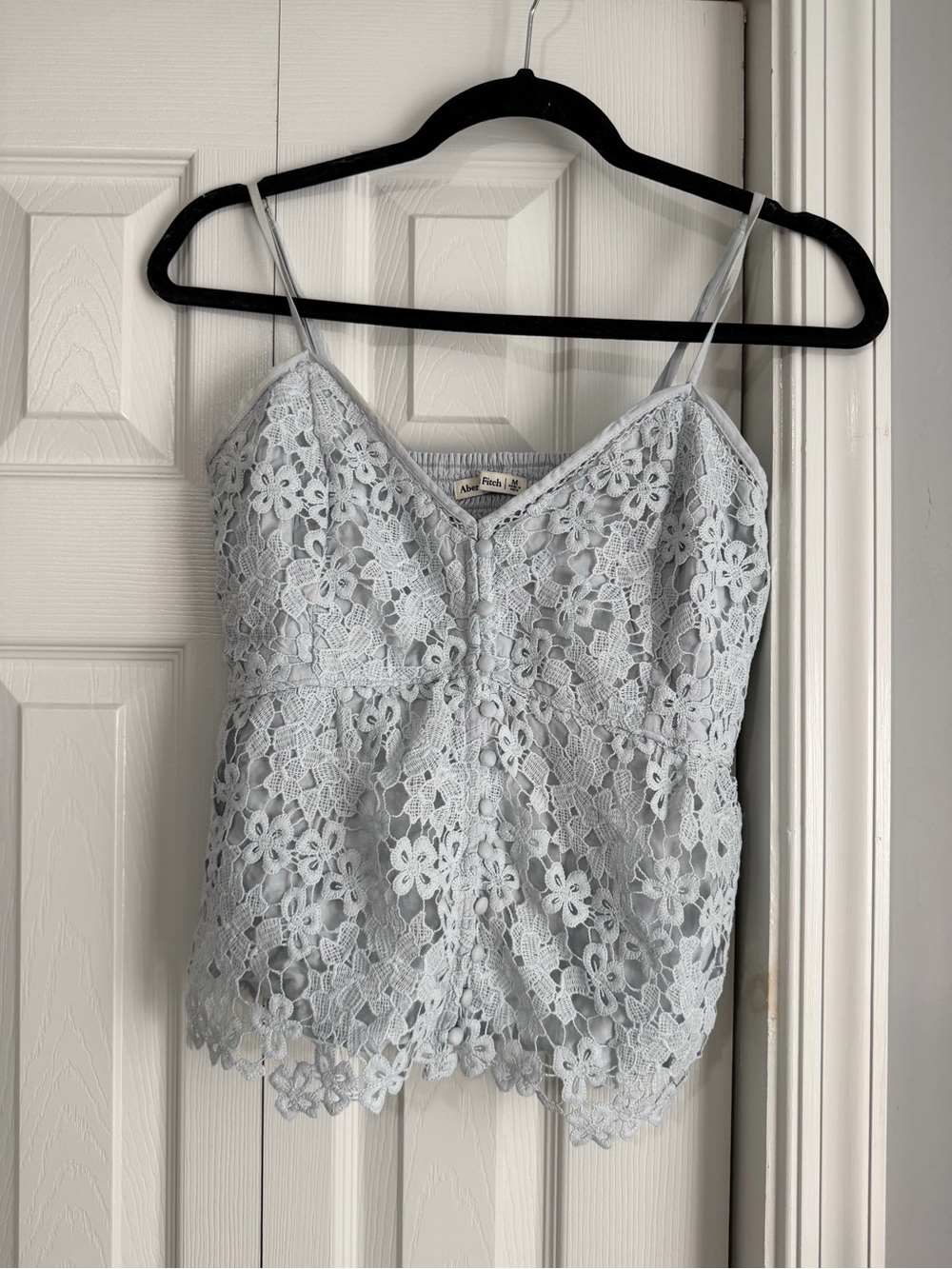 Abercrombie & Fitch Light Blue Floral Lace Peplum Tank Top